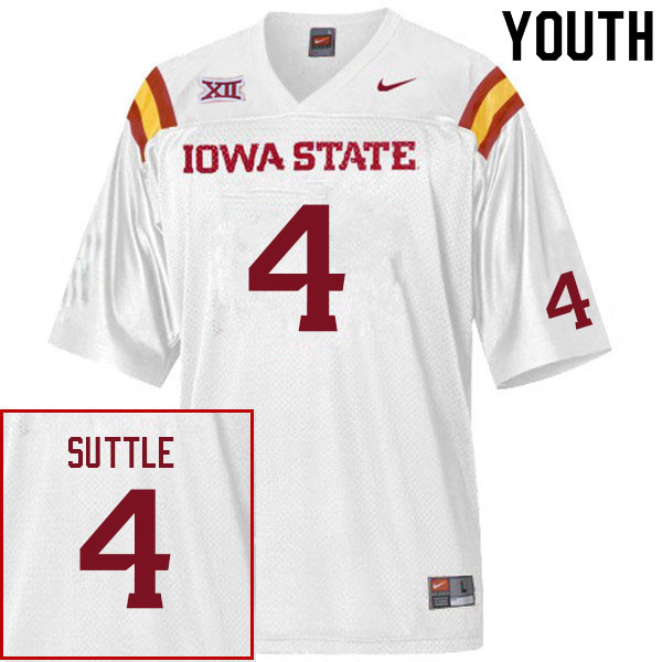Iowa State Cyclones Youth #4 Corey Suttle Nike NCAA Authentic White College Stitched Football Jersey CB42Z16FI